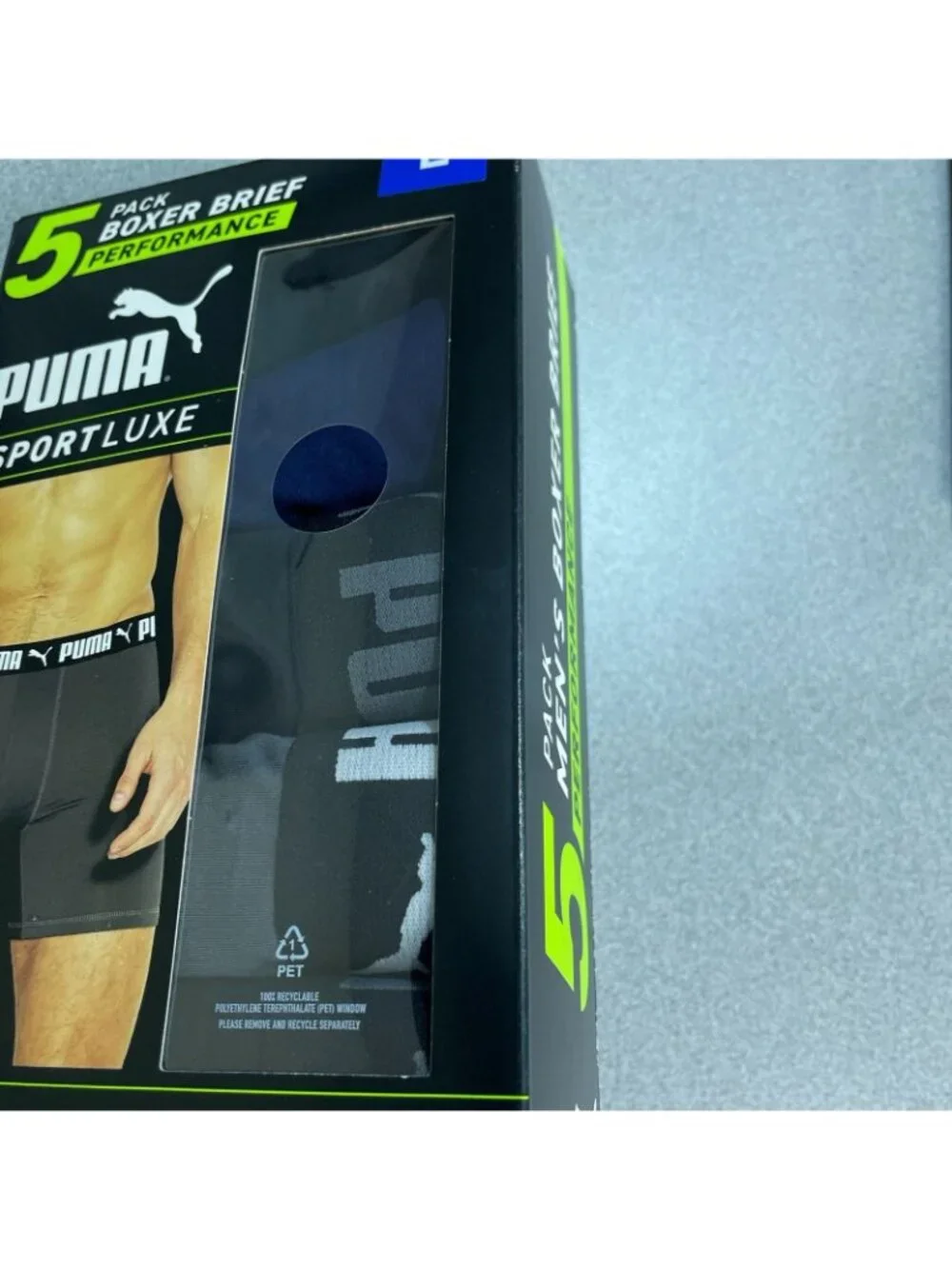 NWT Puma Sportluxe Performance Men's L Black 5-Pack Boxer Briefs Moisture